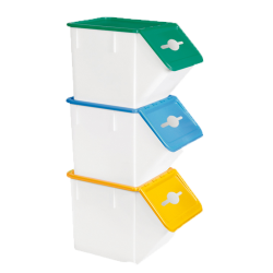 Poubelle de Tri Sélectif 3 Compartiments - Vert, jaune, Blanc